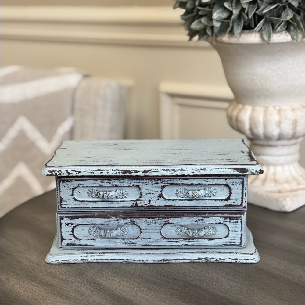 Vintage Distressed Blue Jewelry Small Box